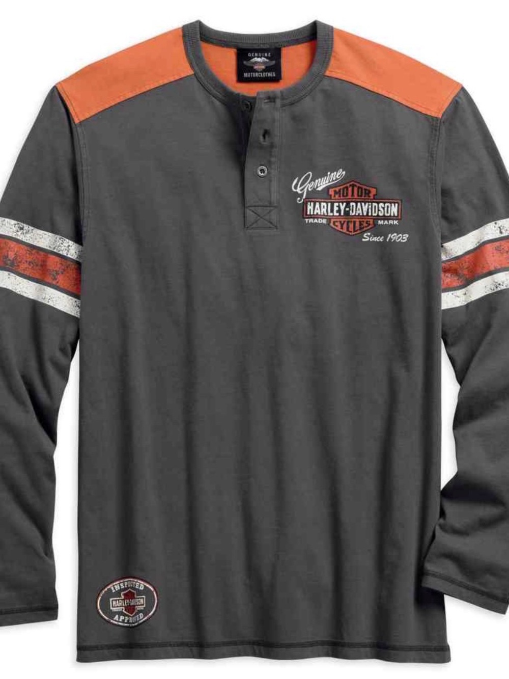 Harley-Davidson Men's Genuine Oil Can Long Sleeve Henley Asphalt Gray